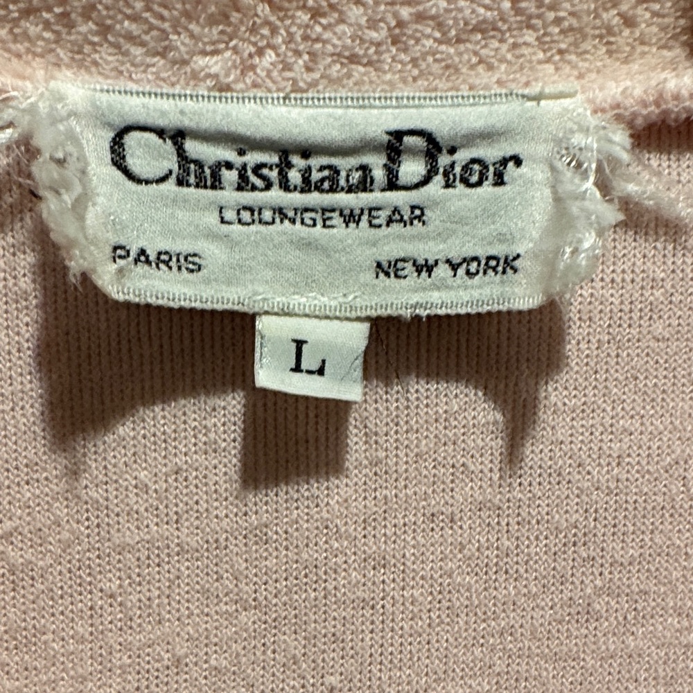 Vintage Christian Dior Carnation Pink Lace-Trim Terry Bath Lounge Robe with Tie - Picture 2 of 14